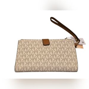 Michael Kors Beige Logo Wristlet with Brown Strap